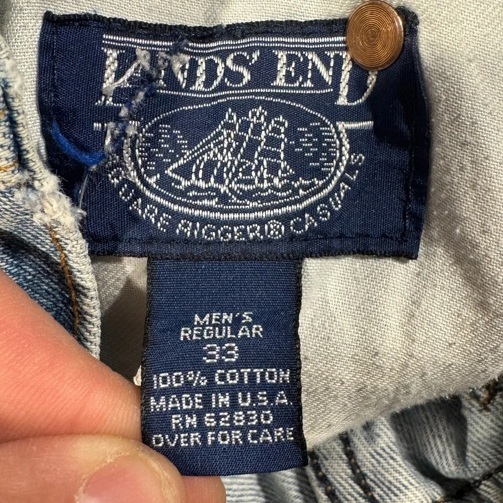 Vintage Lands End Jeans Men's Square Rigger 33 Blue Straight Leg USA 100% Cotton